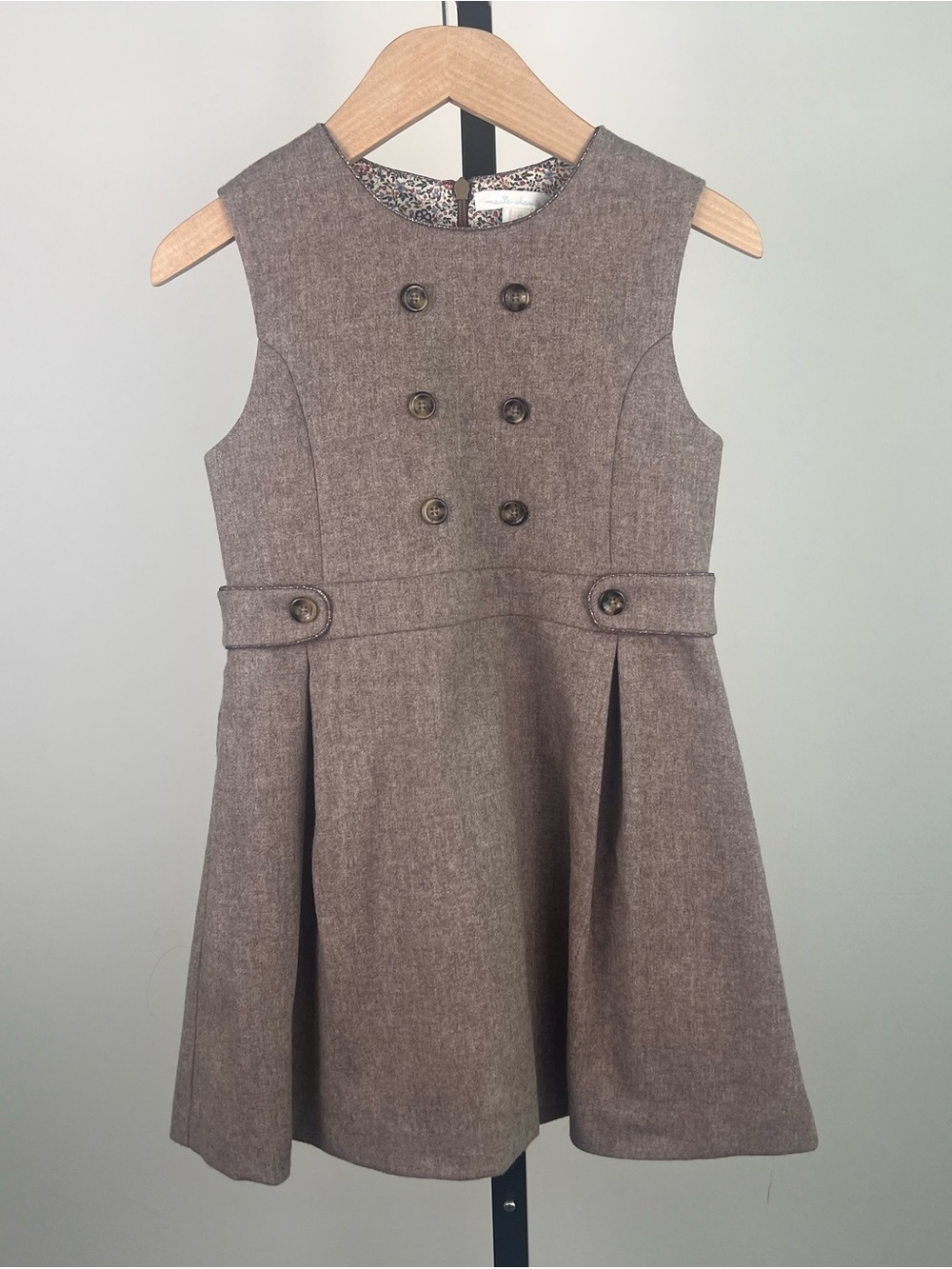 Marie Chantal Bernadette-Wool Cashmere Pinafore Dress, Chocolate/Brown, 6Y